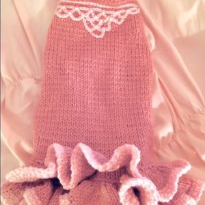 Hand Knit, pink Dog Dress (Real or stuffed). Small